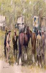 Travellers with Horses Painting