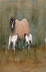 Sheep with lambs painting