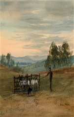 Sheep dog trials painting