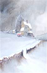 House in the snow painting